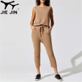 2020 Jiejin Neues Design Baumwollstrecke Brown ausgestattete Jogginghosen Frauen Sport Capri Joggerhose